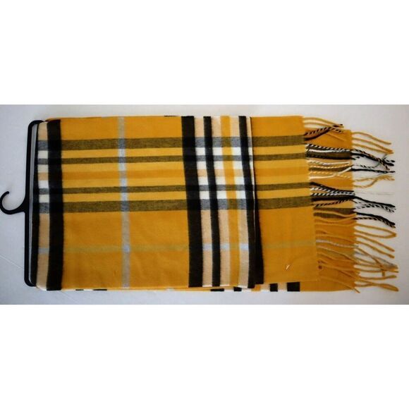V. Fraas 701960 Men's One Size Gold Exploded Plaid Cashmink Fringe Scarf - Picture 1 of 7